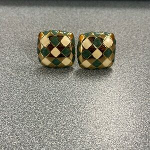 Gold and Green Checkered Earrings